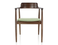 Chaise scandinave bois teinte marron foncé et tissu vert
