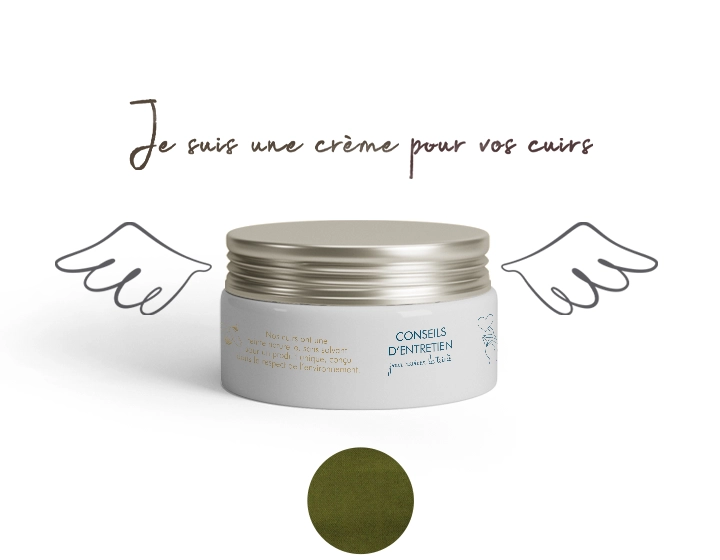 Crème de soin teintée pour cuir de buffle vert olive Crème de soin teintée pour cuir de buffle vert olive