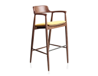 Bar stool h80 cm walnut-stained wood, yellow fabric seat Bar stool h80 cm walnut-stained wood, yellow fabric seat