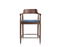 Tabouret de bar h60 cm bois teinte marron foncé assise tissu bleu jean Tabouret de bar h60 cm bois teinte marron foncé assise tissu bleu jean