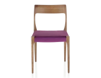 Chaise scandivave avec accoudoirs bois teinte noyer assise tissu violet