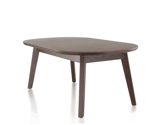 Table basse ovale en chêne et céramique avec bois teinte marron foncé plateau céramique brun oxydé 100x60 cm