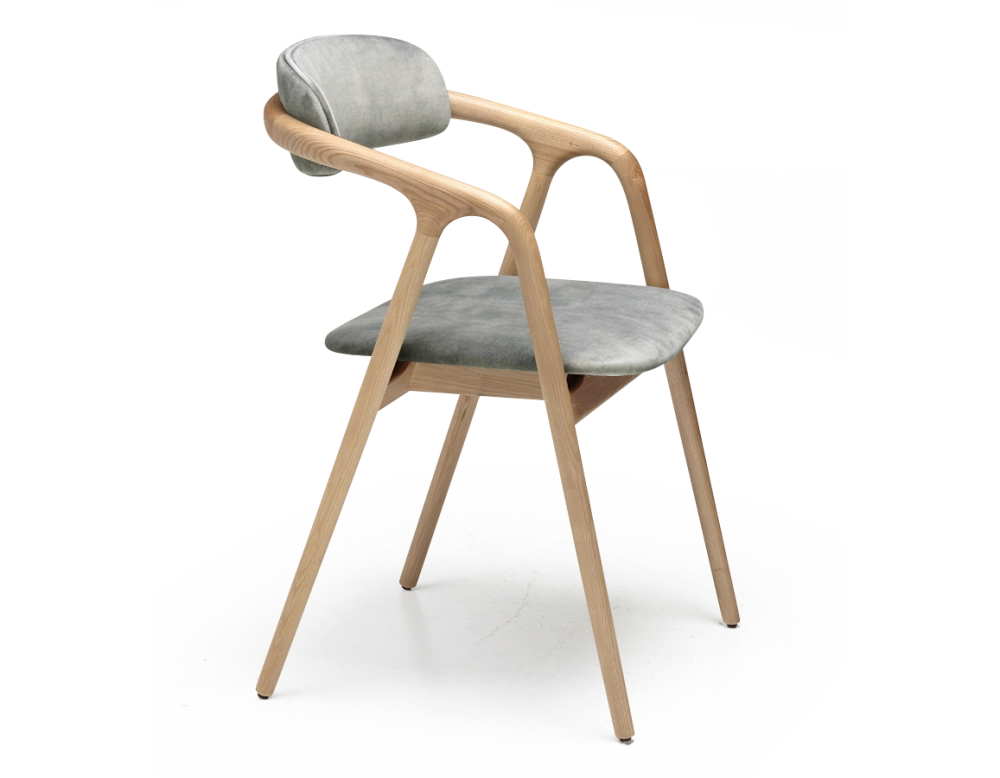 Chaise scandinave bois teinte naturelle assise tissu velours gris bleu Chaise scandinave bois teinte naturelle assise tissu velours gris bleu