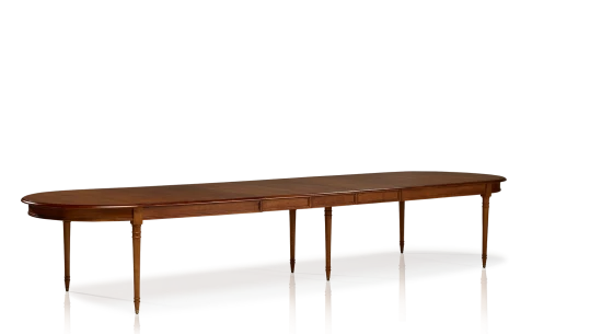 Table extensible Louis XVI allongée pour 14 à 24 personnes bois teinte ancienne avec 4 allonges 310x120 cm