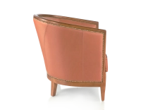 Fauteuil ancien accoudoirs moulurés bois teinte ancienne et cuir châtain