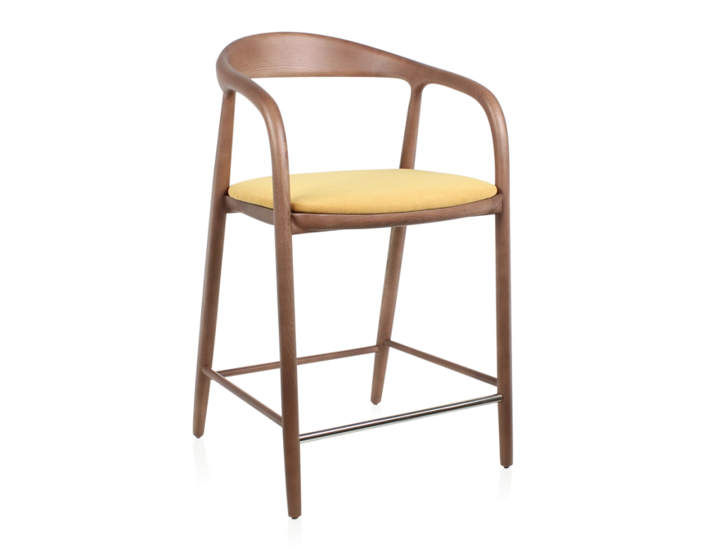 Bar stool H60 cm walnut-stained wood and yellow fabric Bar stool H60 cm walnut-stained wood and yellow fabric