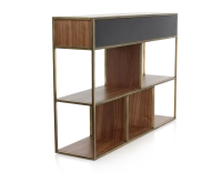 Console design noyer teinte naturelle et métal patine laiton Console design noyer teinte naturelle et métal patine laiton