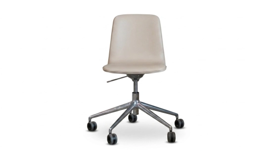 Office chair with 5 branches dossier bois teinte naturelle assise cuir beige