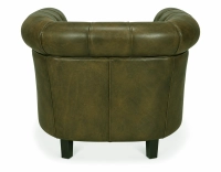 Fauteuil chesterfield cuir vert olive accoudoirs cloutés