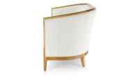 Canapé vintage 2 places bois teinte merisier et tissu beige naturel