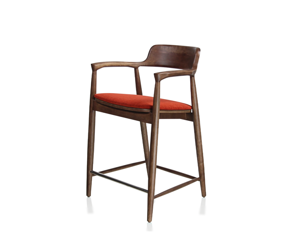Bar stool h60 cm natural tint wood burnt orange fabric seat Bar stool h60 cm natural tint wood burnt orange fabric seat