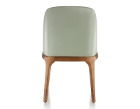 Chaise design bois teinte merisier et cuir cuir vert sauge