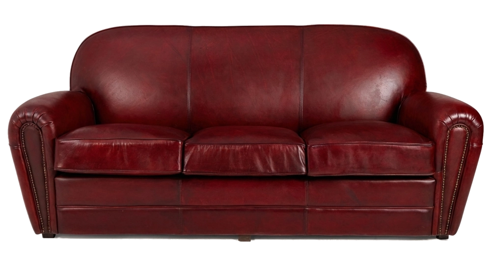 3 seater leather club sofa burgundi studded armrests