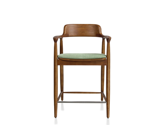 Bar stool h60 cm cherry-stained wood green fabric seat