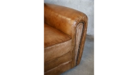 Leather club armchair dark brown studded armrests