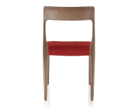 Chaise scandinave bois teinte marron foncé assise tissu bordeaux Chaise scandinave bois teinte marron foncé assise tissu bordeaux