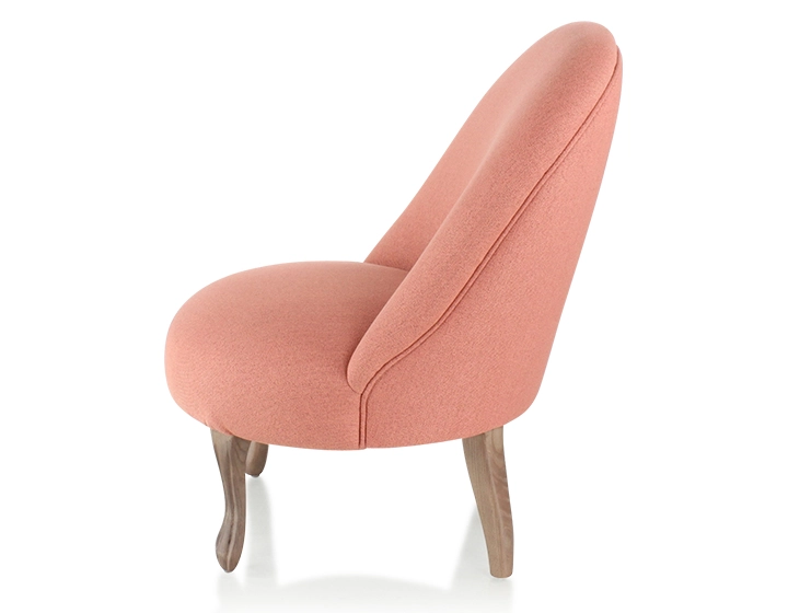 Fauteuil crapaud sans accoudoirs pieds bois teinte noyer et tissu rose corail Fauteuil crapaud sans accoudoirs pieds bois teinte noyer et tissu rose corail