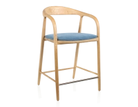 Tabouret de bar H60 cm bois teinte naturelle et tissu bleu jean Tabouret de bar H60 cm bois teinte naturelle et tissu bleu jean