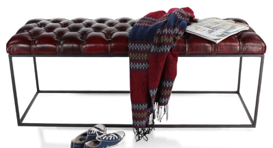 Banc Chesterfield cuir rouge carmin