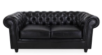 Canapé Chesterfield cuir 2 places noir accoudoirs cloutés Canapé Chesterfield cuir 2 places noir accoudoirs cloutés