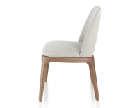 Chaise design bois teinte noyer et tissu beige naturel Chaise design bois teinte noyer et tissu beige naturel