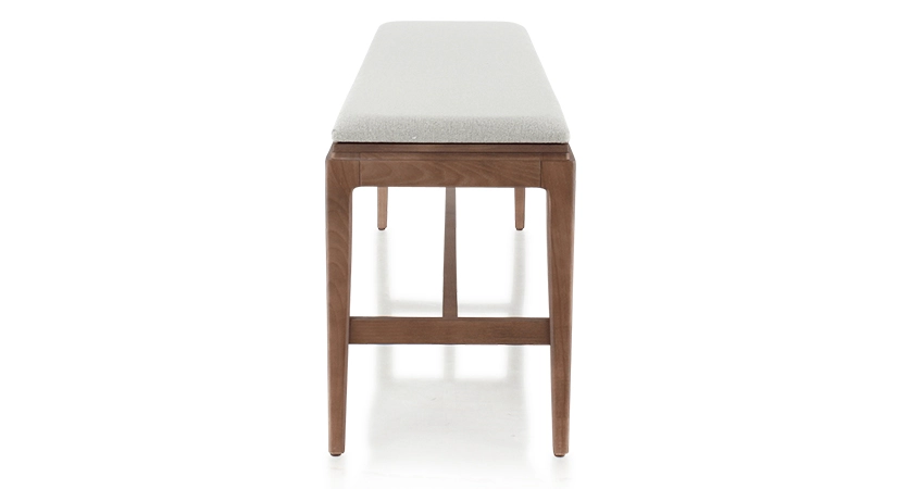 Banc design bois teinte noyer assise tissu beige naturel L120 cm Banc design bois teinte noyer assise tissu beige naturel L120 cm