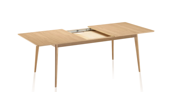 Extendable table for 8 to 14 people in oak with natural wood stain top and extensions 210x100 cm