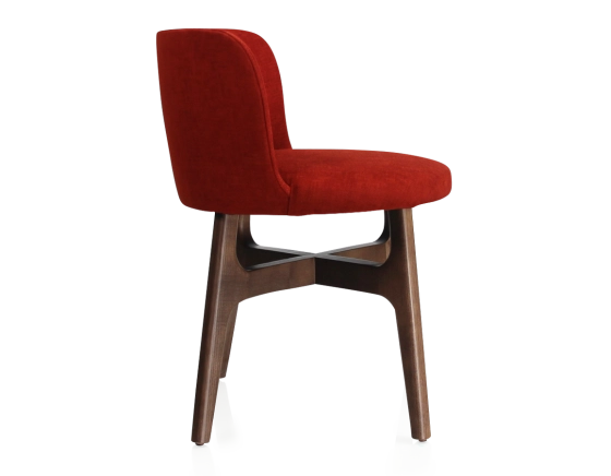 Chaise design bois teinte marron foncé assise tissu orange brulé