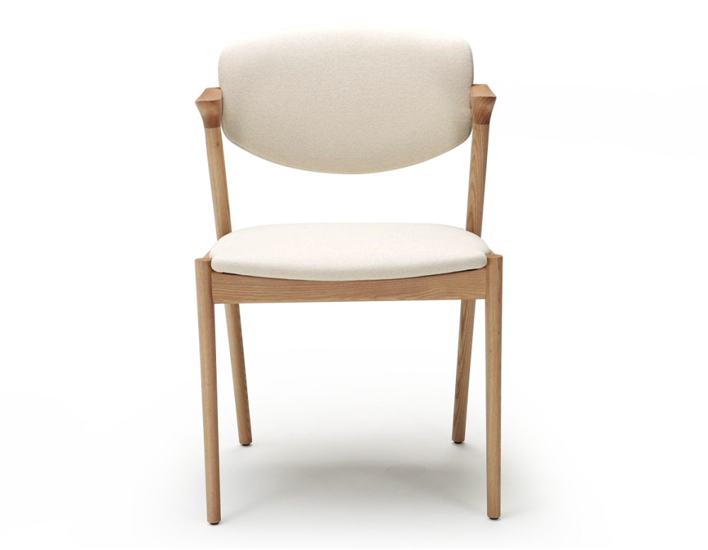 Scandinavian chair natural wood finish with off-white fabric seat Scandinavian chair natural wood finish with off-white fabric seat
