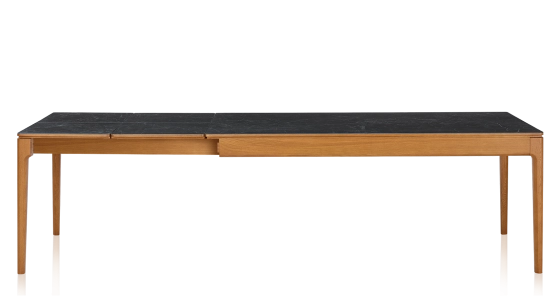 Table extensible 8 à 12 personnes en chêne et céramique allonges céramique avec bois teinte merisier et plateau et allonges céramique effet ardoise 160x100 cm