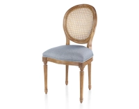 Antique Louis XVI style chair wood stained old caned back blue chevron fabric seat Antique Louis XVI style chair wood stained old caned back blue chevron fabric seat
