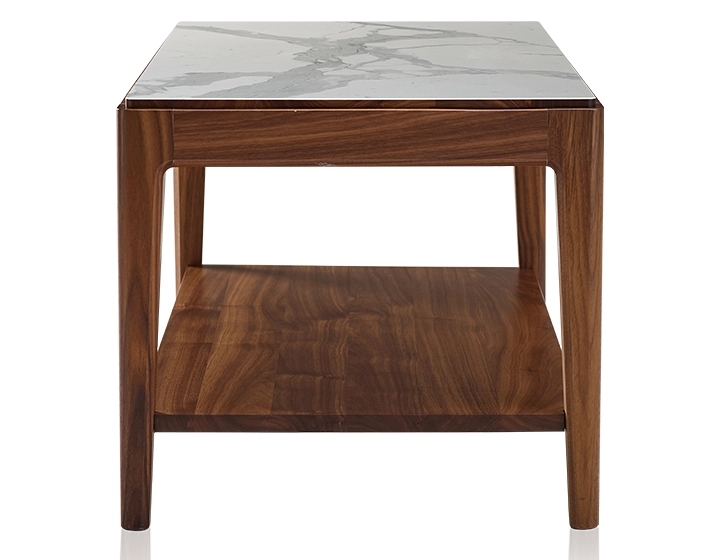 Table basse rectangulaire en noyer et céramique avec tablette en bois teinte naturelle plateau céramique effet marbre blanc 100x50 cm Table basse rectangulaire en noyer et céramique avec tablette en bois teinte naturelle plateau céramique effet marbre blanc 100x50 cm