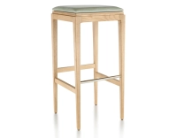 Tabouret de bar design H80 cm bois teinte naturelle assise cuir vert sauge Tabouret de bar design H80 cm bois teinte naturelle assise cuir vert sauge