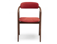 Chaise scandinave bois teinte noyer assise tissu beige orange brulé Chaise scandinave bois teinte noyer assise tissu beige orange brulé