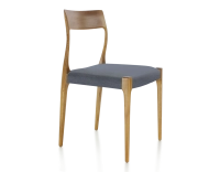 Chaise scandinave bois teinte merisier assise tissu gris Chaise scandinave bois teinte merisier assise tissu gris