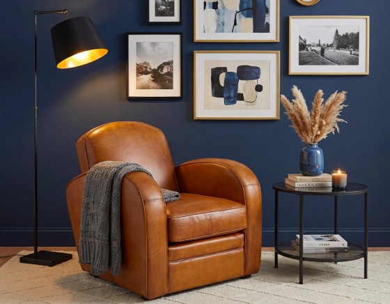 Fauteuil club cuir marron clair