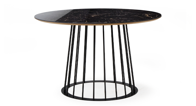 Round dining table in oak and ceramic. black metal base and black marble-effect ceramic top m2 120x120 Round dining table in oak and ceramic. black metal base and black marble-effect ceramic top m2 120x120