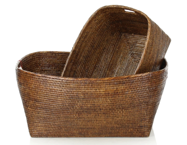 Panier de rangement en rotin brun avec anses moyen modèle Panier de rangement en rotin brun avec anses moyen modèle
