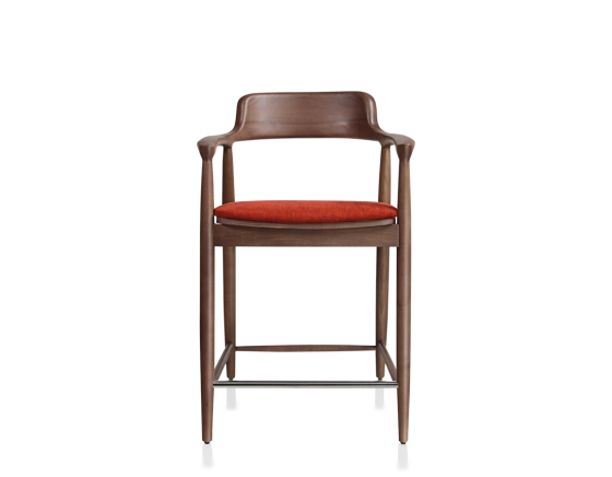 Tabouret de bar h60 cm bois teinte noyer assise tissu orange brulé