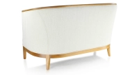 Canapé ancien 2 places bois teinte merisier et tissu beige naturel Canapé ancien 2 places bois teinte merisier et tissu beige naturel