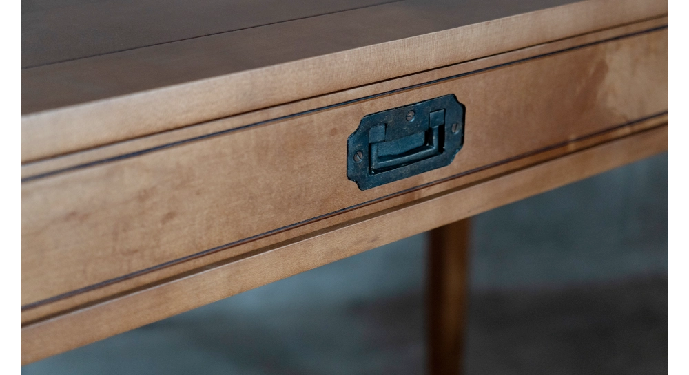 Navy desk in wood and leather bois teinte merisier plateau bois