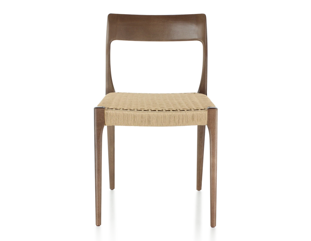 Chaise scandinave bois teinte marron foncé assise corde Chaise scandinave bois teinte marron foncé assise corde