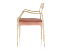 Scandinavian armchair with armrests natural wood stain, seat pale pink velvet fabric Scandinavian armchair with armrests natural wood stain, seat pale pink velvet fabric
