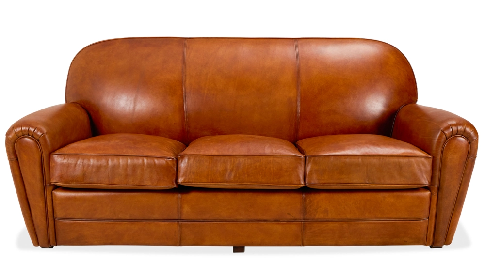 Canapé club cuir 3 places marron clair accoudoirs passepoil Canapé club cuir 3 places marron clair accoudoirs passepoil