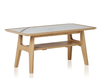 Table basse rectangulaire en chêne et céramique avec bois teinte naturelle plateau céramique effet marbre blanc 100x50 cm Table basse rectangulaire en chêne et céramique avec bois teinte naturelle plateau céramique effet marbre blanc 100x50 cm