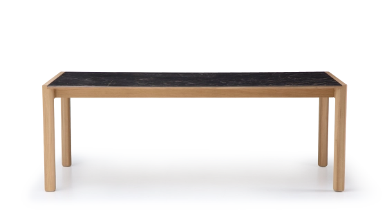 Extending table for 8 to 12 people in oak and ceramic with ceramic extensions natural wood finish and black marble-effect ceramic m2 160x100 cm