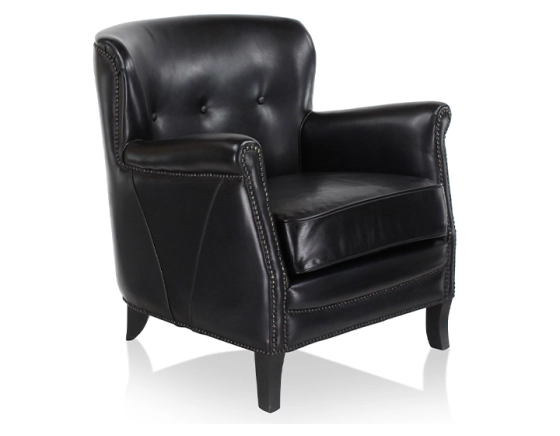 Fauteuil club cuir noir accoudoirs cloutés