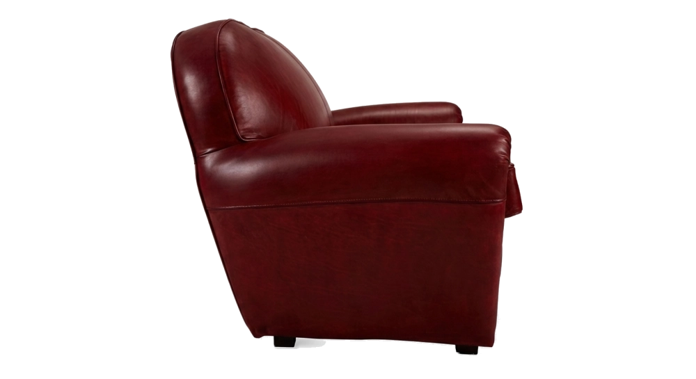 Canapé club cuir 2 places rouge carmin accoudoirs cloutés