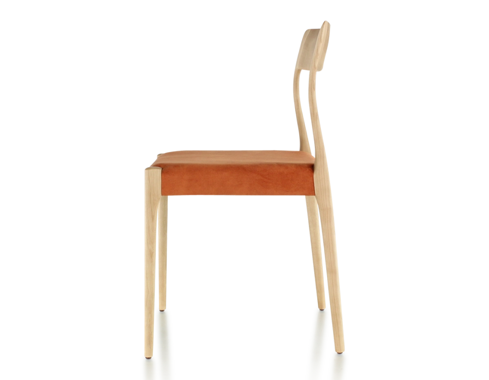 Scandinavian chair natural wood stain, terracotta velvet fabric seat Scandinavian chair natural wood stain, terracotta velvet fabric seat