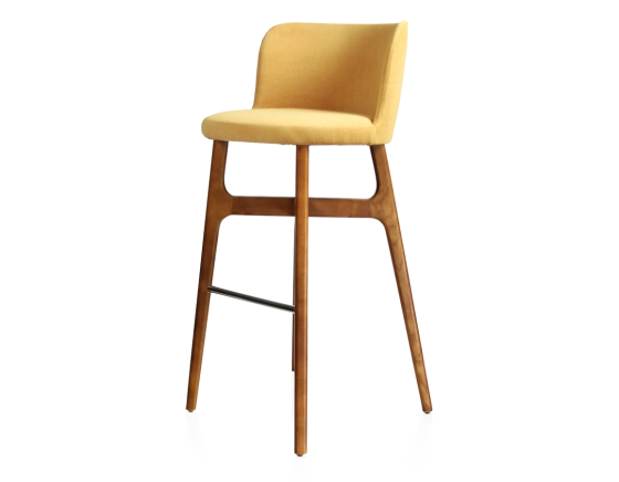 Tabouret de bar h80 cm bois teinte merisier assise tissu jaune